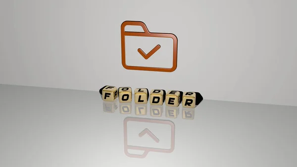Представление Folder Иконкой Стене Текстом Упорядоченным Металлическими Кубическими Буквами Зеркальном — стоковое фото