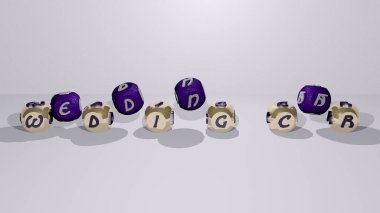 Ayna zemininde kübik harflerle düzenlenmiş WEDING CAR bulmacaları, kavram anlamı ve sunum. arkaplan ve resimleme