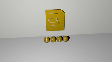 FILE 'nin dikey olarak 3D grafik resmi ve üst perspektiften metalik kübik harflerle yapılmış metin, konsept sunumu ve slayt gösterimi için mükemmel. Resim ve simge
