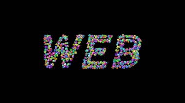 Koyu arkaplan üzerinde küçük nesneler olan ve gölgeyle eşleşen üç boyutlu web sayfası. Resim ve simge