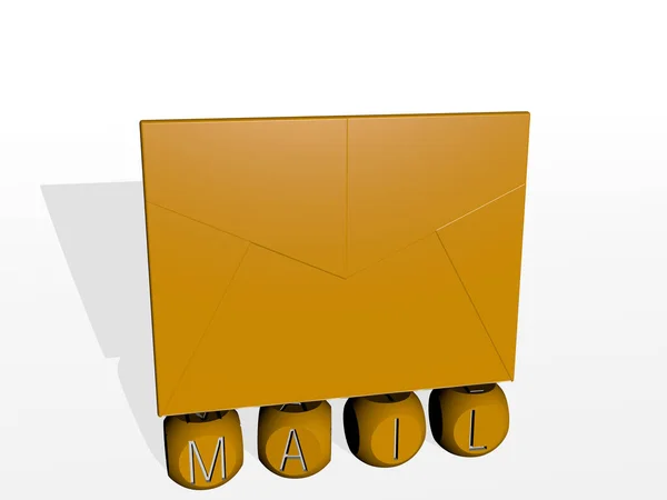 Grafisk Bild Mail Vertikalt Tillsammans Med Text Byggd Metalliska Kubikbokstäver — Stockfoto