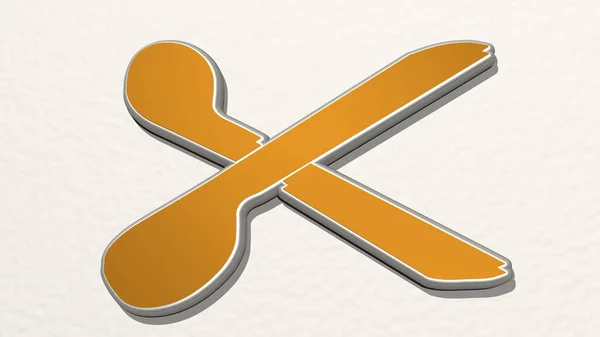 Scissor Symbol Στον Τοίχο Απεικόνιση Της Μεταλλικής Γλυπτικής Λευκό Φόντο — Φωτογραφία Αρχείου