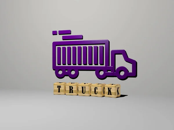 Representação Caminhão Com Ícone Parede Texto Dispostos Por Letras Cúbicas — Fotografia de Stock