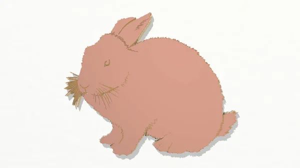Rabbit Wykonany Przez Ilustracji Błyszczącej Rzeźby Metalicznej Ścianie Jasnym Tłem — Zdjęcie stockowe