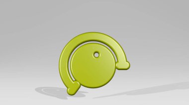 Voliyi kaldır, gölgede kal. Metalik heykelin beyaz arka planda, yumuşak desenli üç boyutlu çizimi. simge ve tasarım