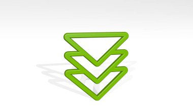 Navigasyon okları aşağıda, gölgede durun. Metalik heykelin beyaz arka planda, yumuşak desenli üç boyutlu çizimi. simge ve harita