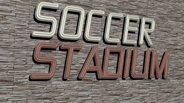 Representation Soccer Stadium Icon Wall Text Arranged Metallic Cubic Letters — Stock Photo, Image