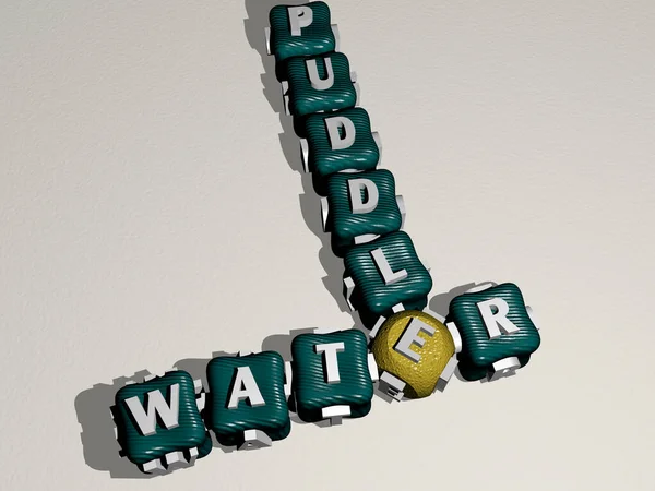 Combination Water Puddle Built Cubic Letters Top Perspective Excellent Concept — Stock Photo, Image