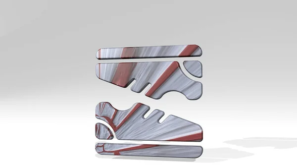 Foot Twear Sneakers Gölgesi Perspektiften Yansıyor Boyutlu Metalik Malzemelerden Yapılmış — Stok fotoğraf