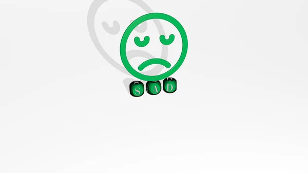 Illustration Sad Graphics Text Made Metallic Dice Letters Related Meanings — Stock Photo, Image