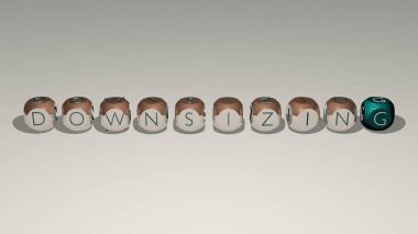 Kübik zar harfleriyle alçaltıcı metin. Üç boyutlu illüstrasyon. iş ve çalışan