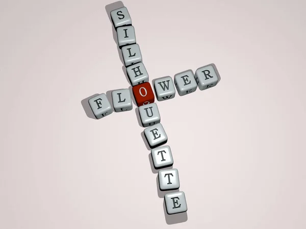 Bloem Silhouet Kruiswoordraadsel Door Kubieke Dobbelstenen Letters Illustratie Achtergrond Mooi — Stockfoto