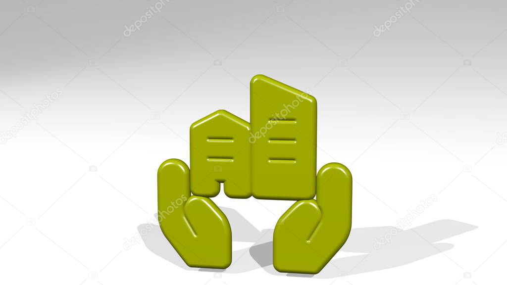 real estate favorite hold building 3D icon casting shadow. 3D illustration. house and background