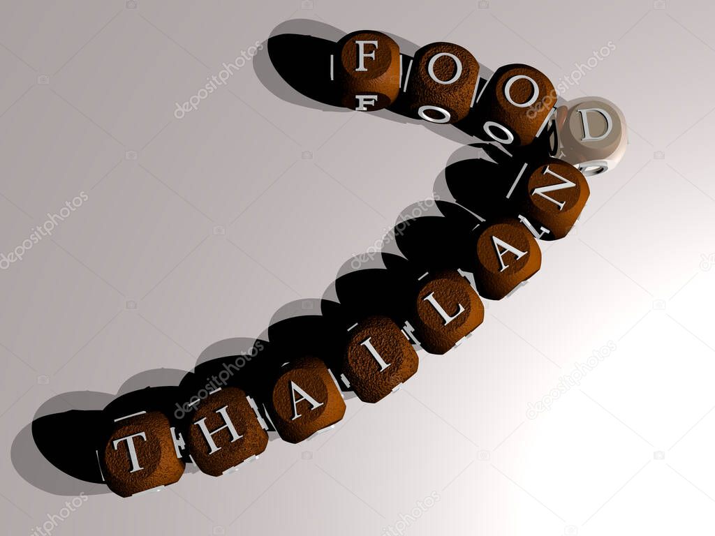 thailand food combined by dice letters and color crossing for the related meanings of the concept. asia and beautiful