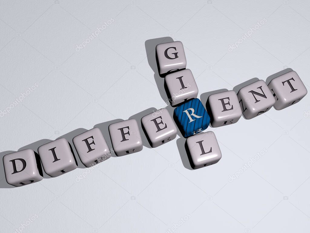 different girl crossword by cubic dice letters. 3D illustration. background and design