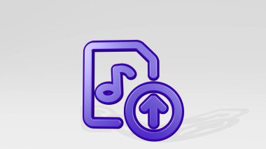 ses dosyası 3D simge döküm gölgesi yükle. Üç boyutlu illüstrasyon. arka plan ve müzik