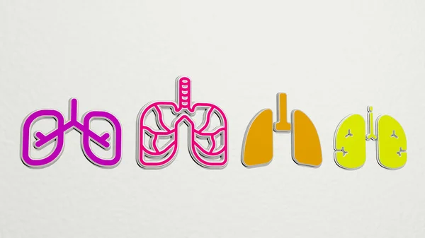 肺设置4个图标 3D插图 人体和解剖学 — 图库照片