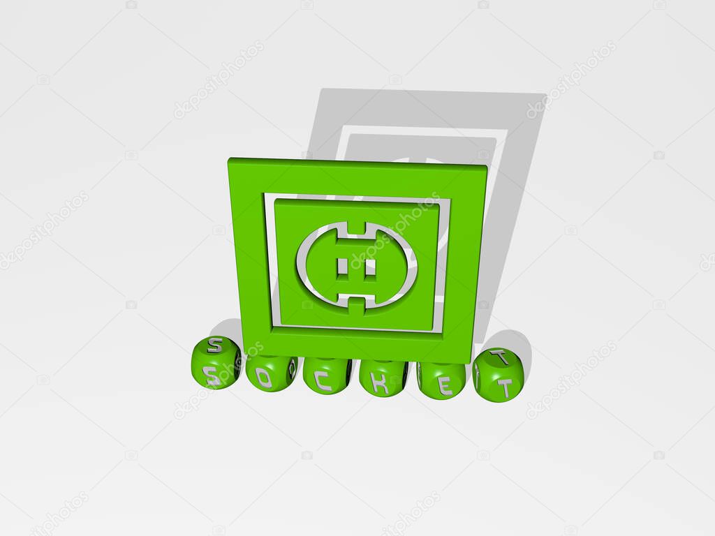 SOCKET 3D icon over cubic letters. 3D illustration. background and electric