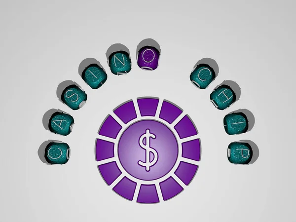Casino Chip Symbol Umgeben Vom Text Einzelner Buchstaben Illustration Hintergrund — Stockfoto