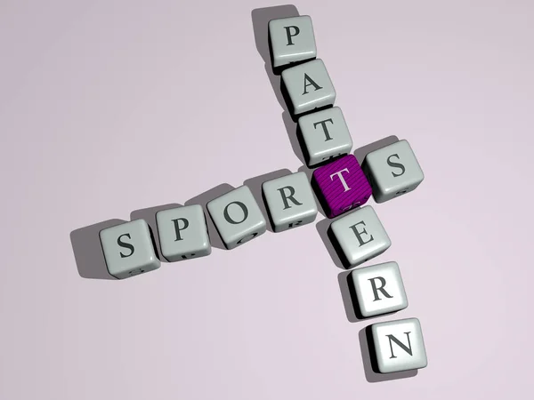 SPORTS PATTERN crossword by cubic dice letters. 3D illustration. background and activity