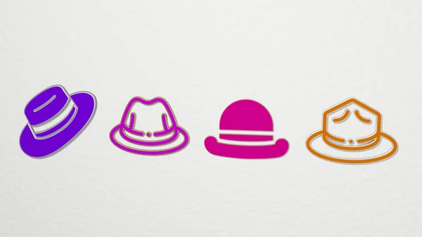 Fedora Hatt Ikoner Inställd Illustration — Stockfoto