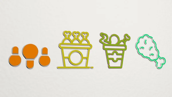 Fried Chicken Icons Set Illustration — Stock Photo, Image