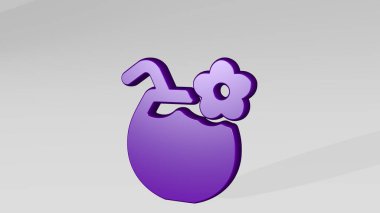 COCKTAIL COCONUT 3D ikon döküm gölge. Üç boyutlu illüstrasyon. arka plan ve içki