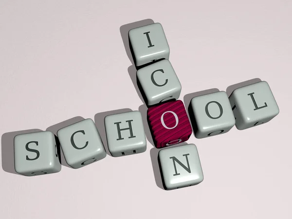 School Icon Kruiswoord Door Kubieke Dobbelstenen Letters Illustratie Onderwijs Achtergrond — Stockfoto