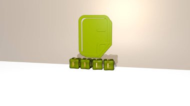 Konsept ve sunumların ilgili anlamları için metal zar harflerinin oluşturduğu dosya grafikleri ve metinlerin 3D çizimi. simge ve arkaplan