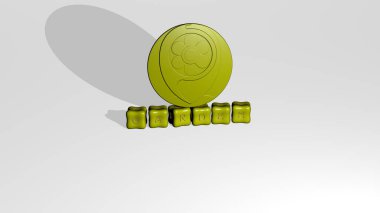 Kübik harflerin metninde üç boyutlu bir simge. Üç boyutlu illüstrasyon. arkaplan ve yeşil