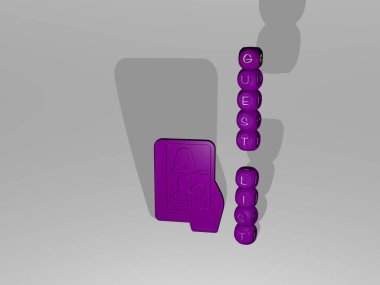 Konuk listesi üç boyutlu simgenin yanında. Üç boyutlu illüstrasyon. Otel ve iş