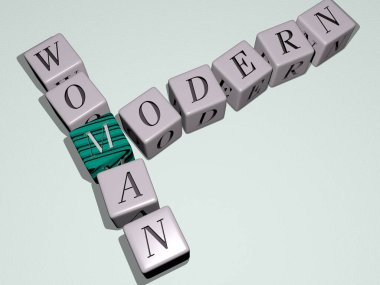 Kübik zar harfleriyle modern kadın bulmacası. Üç boyutlu illüstrasyon. arkaplan ve tasarım