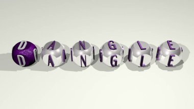 Jewelry: DANGLE text of cubic individual letters. 3D illustration clipart
