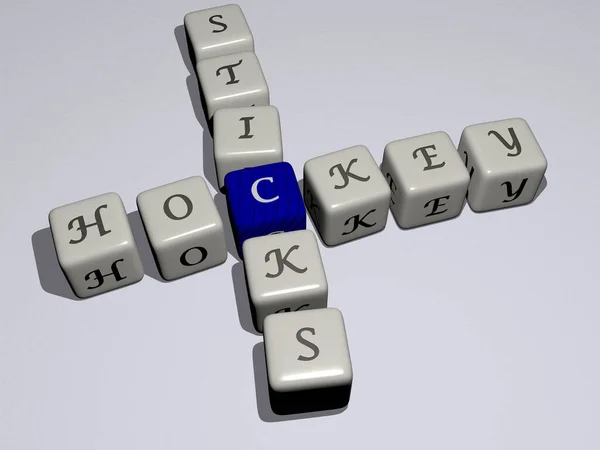 Hockey Sticks Cruciverba Con Lettere Cubiche Dadi Illustrazione Sfondo Sport — Foto Stock