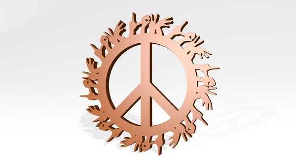 Peace Symbol Met Veel Handen Pictogram Werpen Schaduw Illustratie Achtergrond — Stockfoto