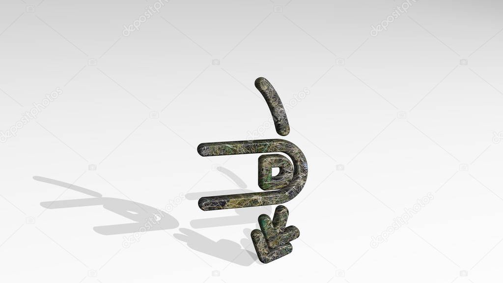 gesture swipe vertical down 3D icon standing on the floor. 3D illustration. background and hand