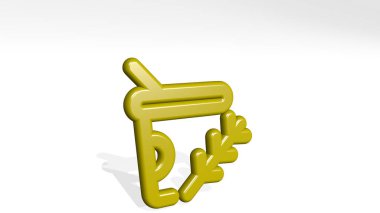 Üç boyutlu ikon gölgesine dönüşecek bir çay kahramanı. Üç boyutlu illüstrasyon. arkaplan ve fincan