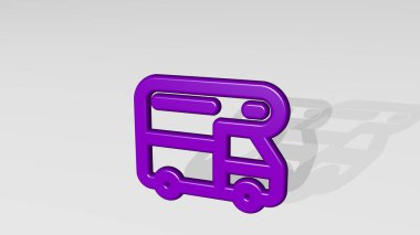 Kamyon rv 3D ikon döküm gölge. Üç boyutlu illüstrasyon. araba ve kargo