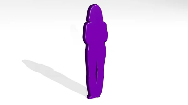 ズボンの3Dアイコンの影を投げ立っている女性 3Dイラスト 美しく若い — ストック写真