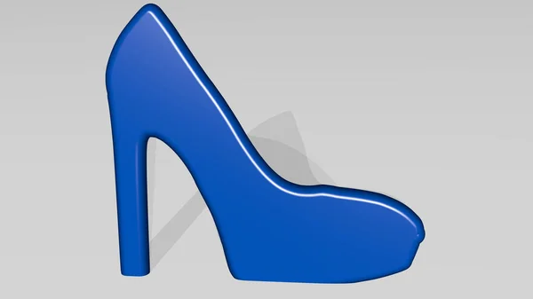 Scarpe Tacco Alto Icona Ombra Casting Illustrazione Sfondo Blu — Foto Stock