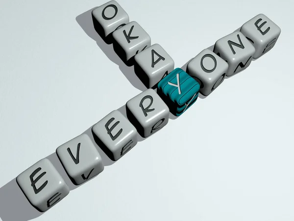 everyone okay crossword by cubic dice letters. 3D illustration. background and concept