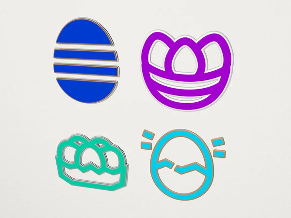 Easter Egg 4图标设置 3D插图 — 图库照片