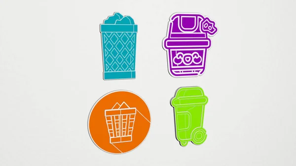 Trash Can Colorato Set Icone Illustrazione — Foto Stock