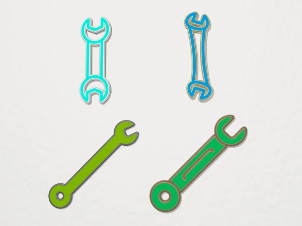 Schraubenschlüssel Symbole Gesetzt Illustration Schraubenzieher Und Reparatur — Stockfoto