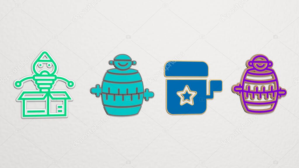 jack in the box 4 icons set. 3D illustration