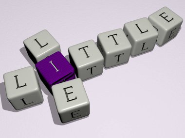 Kübik zar harfleriyle küçük çapraz bulmacalar. Üç boyutlu illüstrasyon. kız ve çocuk