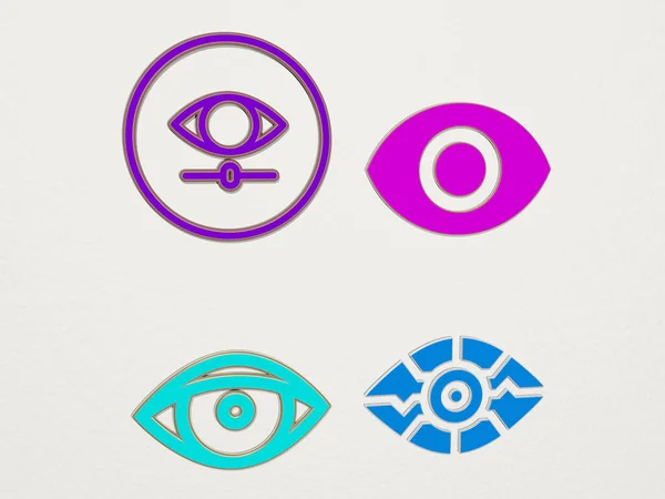 red eye 4 icons set. 3D illustration