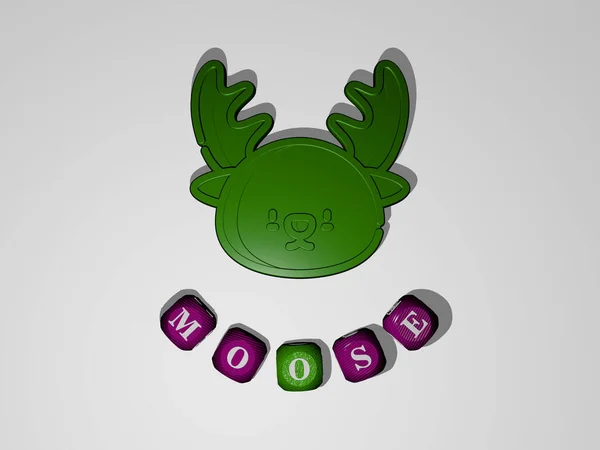 MOOSE text around the 3D icon. 3D illustration. animal and deer