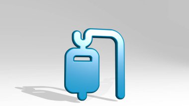 TRANSFUSION SU 3D ikon dökme gölgesi. Üç boyutlu illüstrasyon. Kan ve bağış.