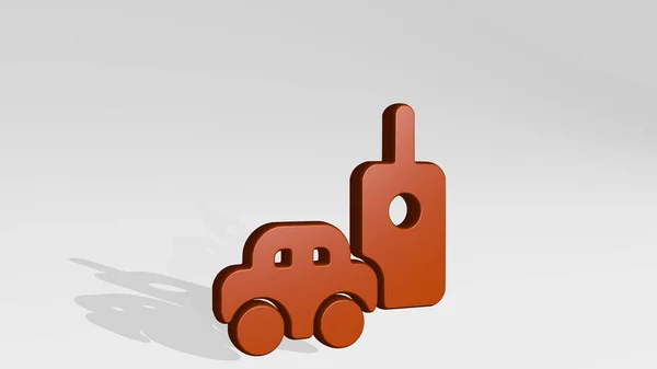 おもちゃ車の3Dアイコン影をキャストします 3Dイラスト 背景とクリスマス — ストック写真